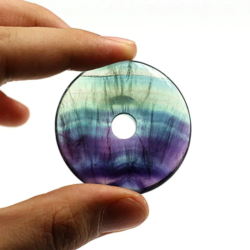 30/40mm Natural Fluorite Beads Circle Donuts Purple & Green Rainbow Beads For Jewelry Making Accessories Pendant For Women Men