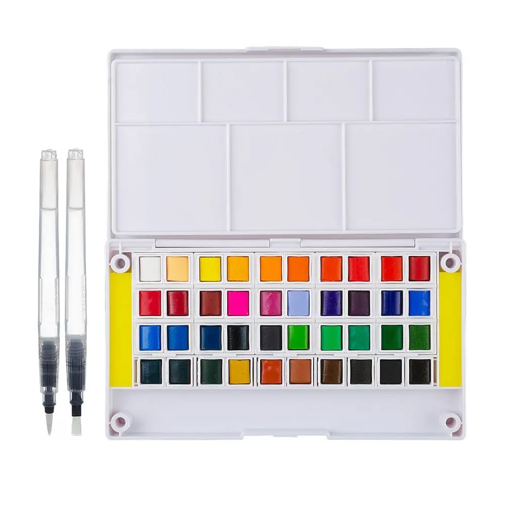 

Watercolor Solid Pigment Paint Set 40 Colors with a Separate Palette and Two Water Painting Brush for Art Drawing-Lightwish