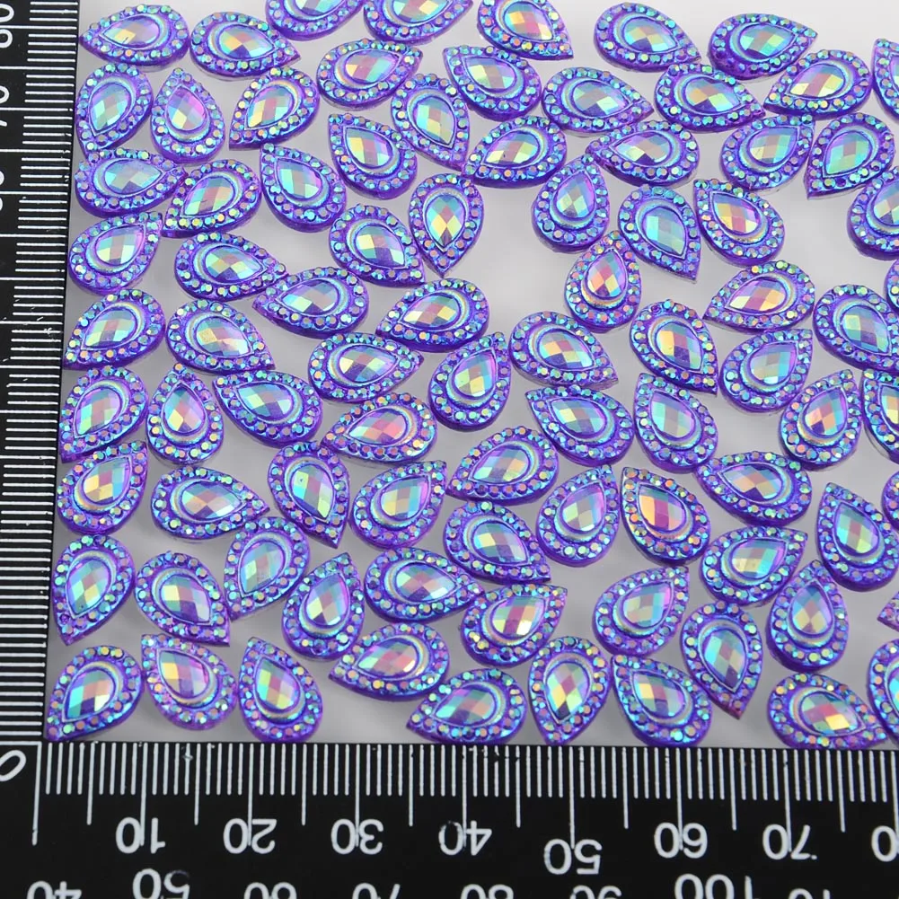 BOLIAO AB Color 60Pcs 8*12 mm ( 0.31*0.47 in ) Drop Purple Rhinestones Flatback Resin Glue On Scrapbooking Craft/Home Decoration