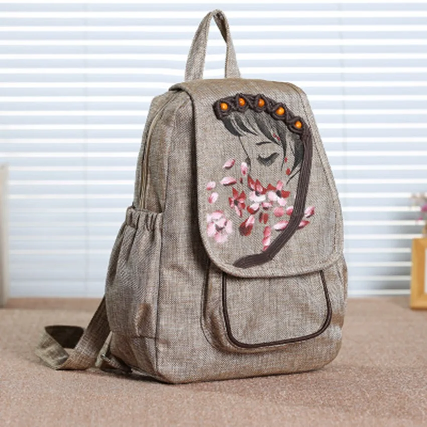 

British style new shoulder bag female backpack canvas car line hand-painted backpack literary travel backpack