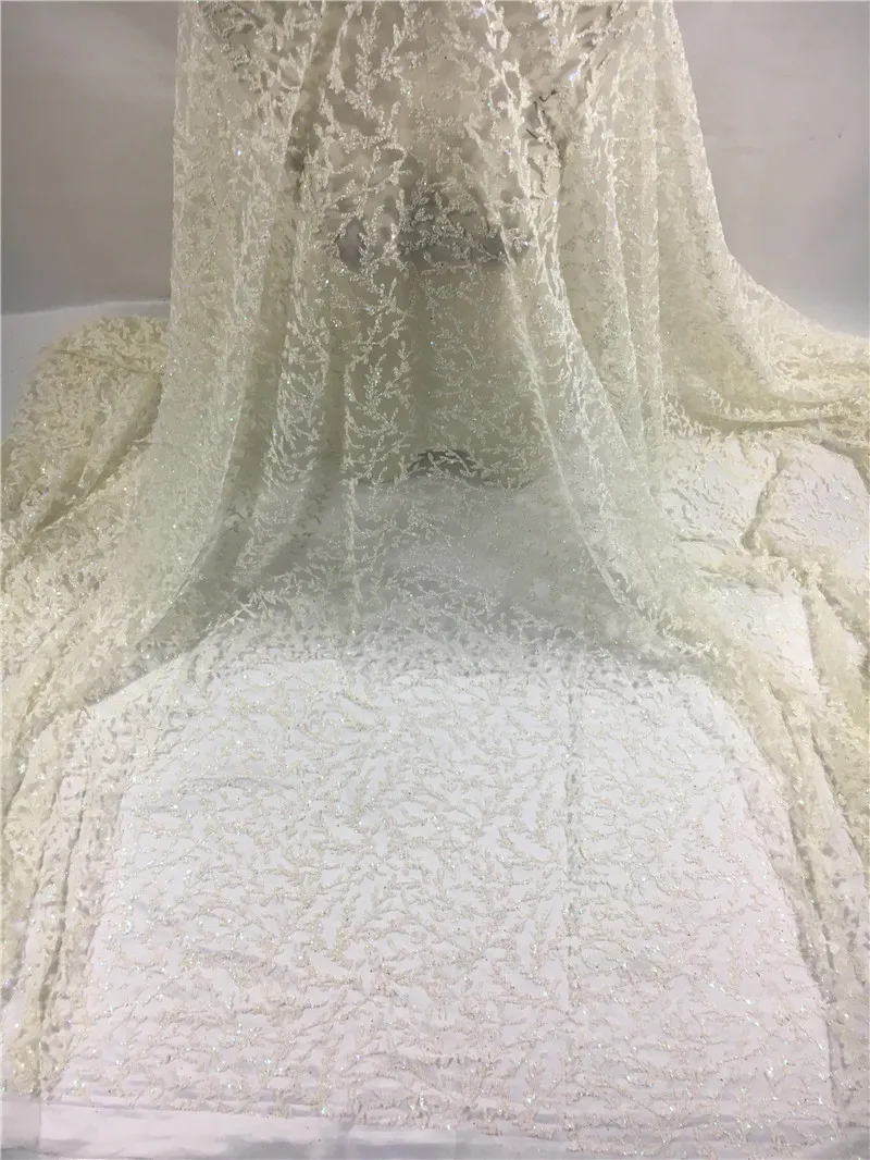 

JRB-102133 African French tulle lace fabric glued glitter lace fabric with sequins for wedding dress