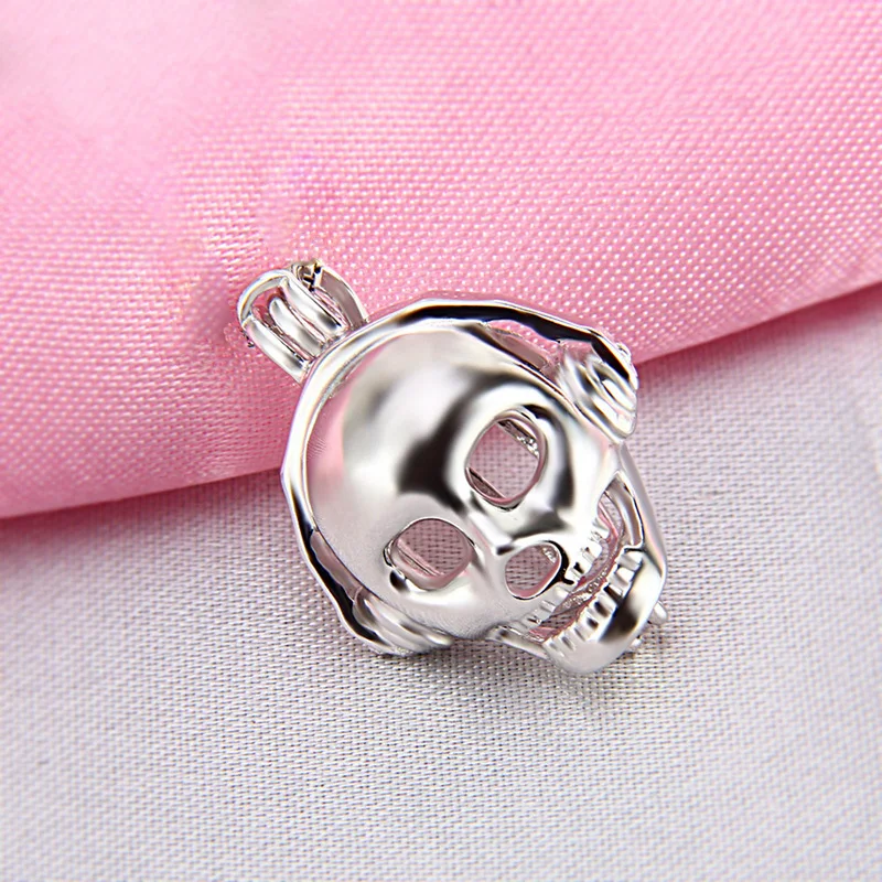 CLUCI 3pcs 925 Sterling Silver Skeleton Face Shaped Charms Pendant Silver 925 Music Skeleton Pearl Locket Women Jewelry SC216SB