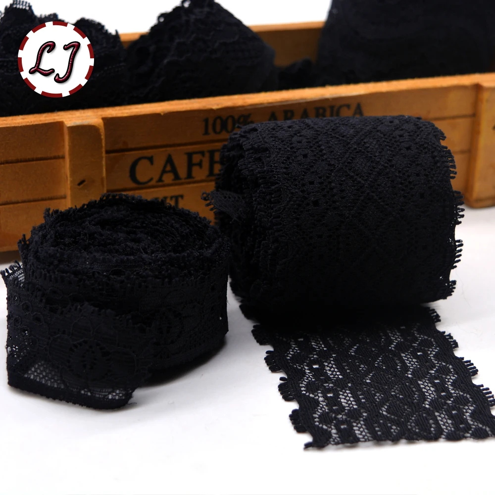 New hot sale 5yd/lot High Quality black Elastic Lace Trim ribbon For Sewing crafts decoration lace handmade accessories DIY