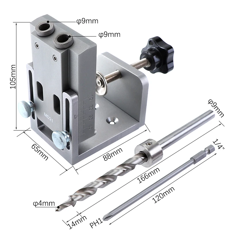 Pocket Hole Jig Kit With 9mm Step Drill Bit Wood Doweling jig Drilling Hole Guide Locator Tools For Carpentry