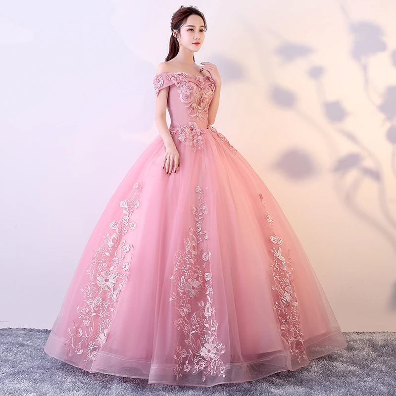 Red Pink Quinceanera Dresses Off The Shoulder Appliques Beading Vestidos De Gala Largos Prom Dress Puffy Masquerade Ball Gowns