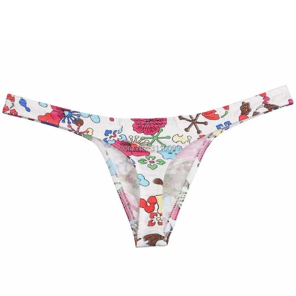 Sexy Flowery Printing Comfy Cotton New Arrival Bikini Men's Thongs&G-Strings Fashion Male Thong Underwear Men Tanga Cool T-Back image 4