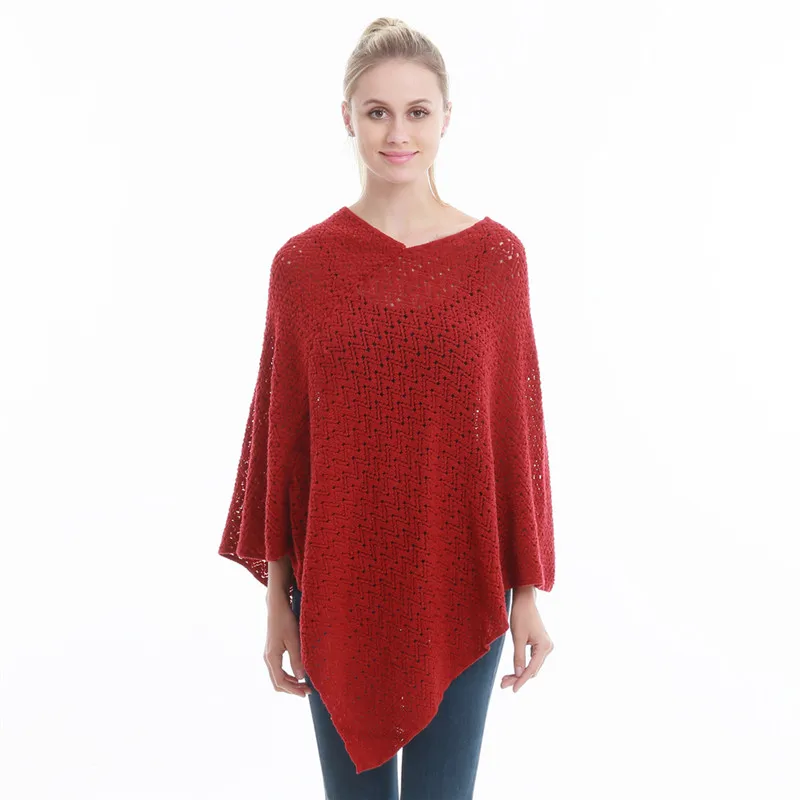 Casual Woman Poncho Solid Cardigan Women Knitted Scarf Ladies Batwing Hollow Pullover Sleeve Sweaters Long Poncho And Capes