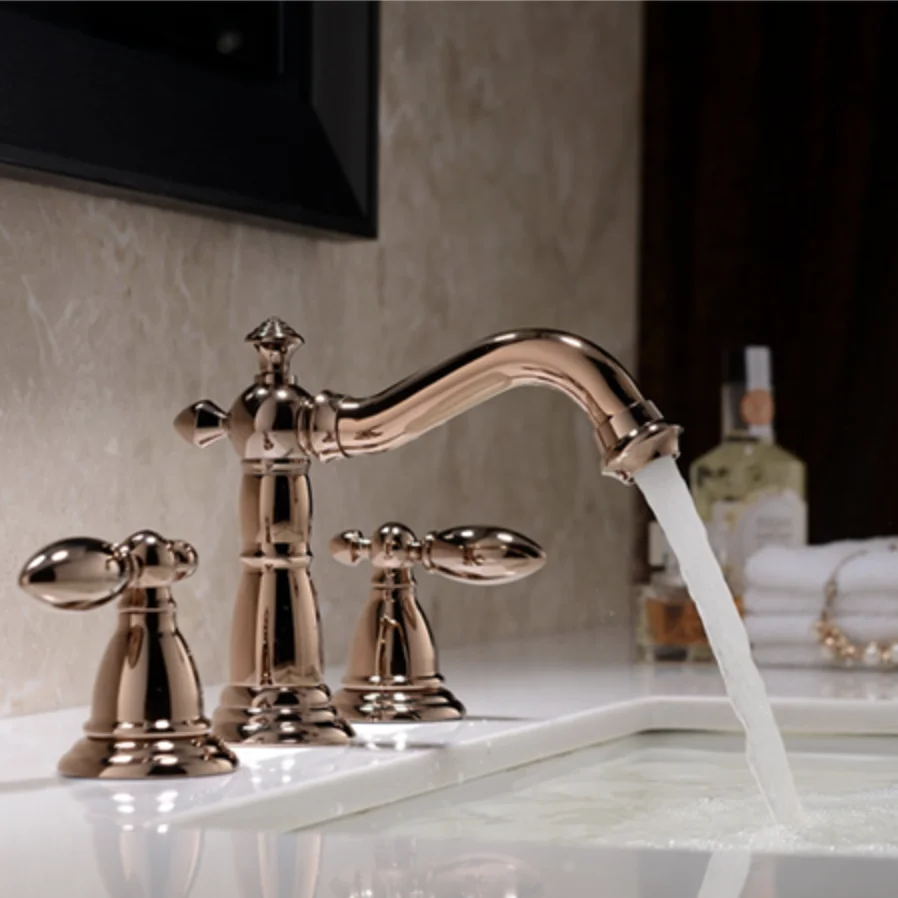 

Rose Gold clour 8 inch 3 holes widespread bathroom Lavatory Sink faucet Mixer tap Deck mounted ree ship