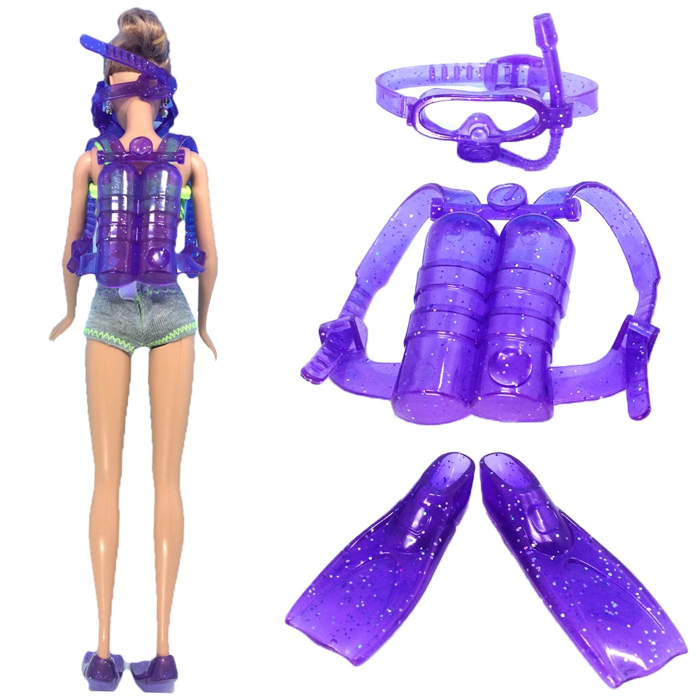 NK One Set Doll Diving equipment Accessories Plastic oxygen tank Swimming Glasses Feets For Barbie Doll Girl Birthday Gift DZ