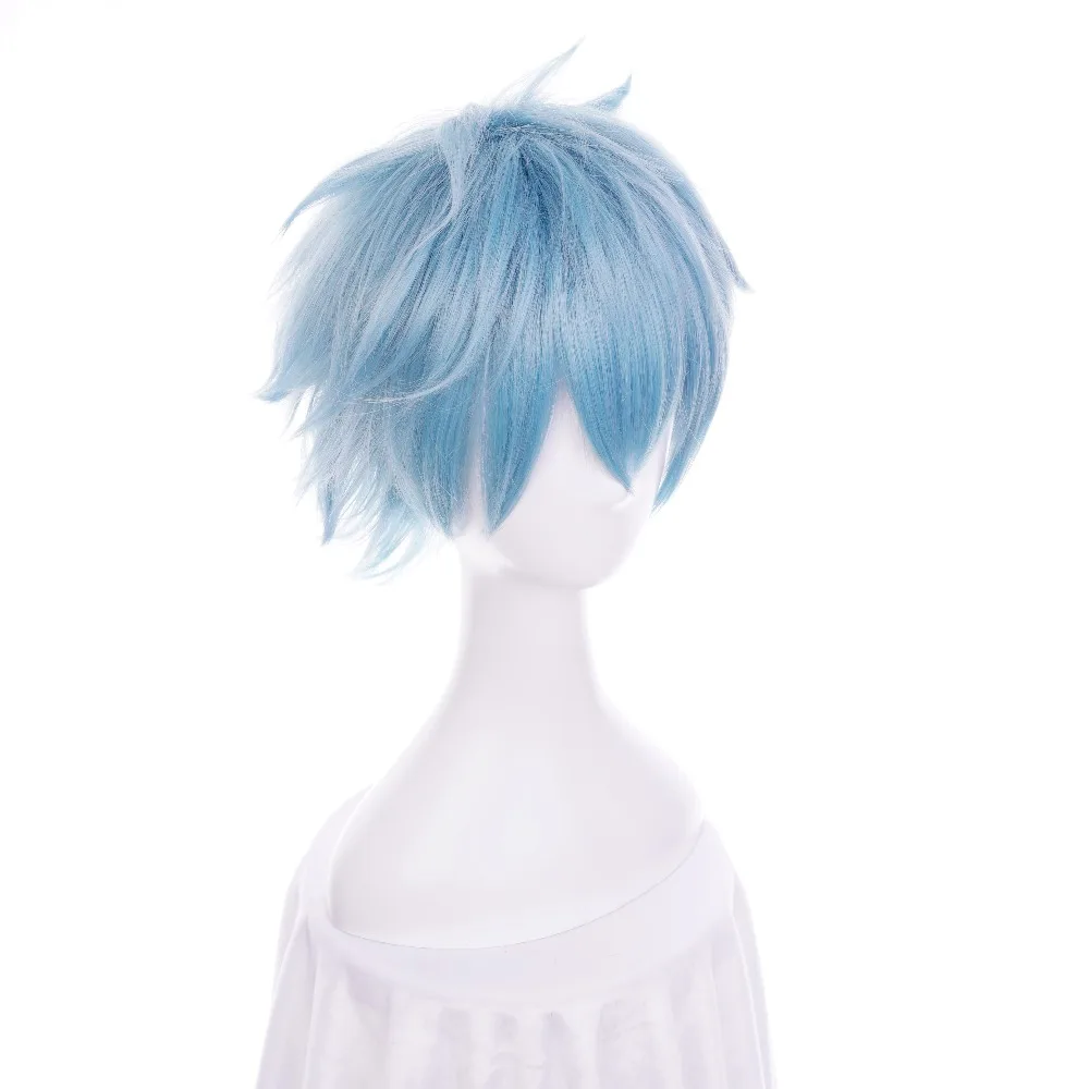 Ccutoo 30Cm Pendek Biru Mix Berbulu Sintetis Berlapis Shigaraki Tomura Cosplay Wig Tahan Panas Pesta Kostum Wig