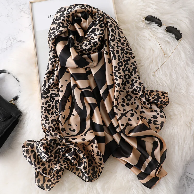 Lenço de seda padrão leopardo e zebra para senhora, xales e estampa animal, Pashmina roubou, Snood Hijab, 180x90cm, alta qualidade, adorável, 2024