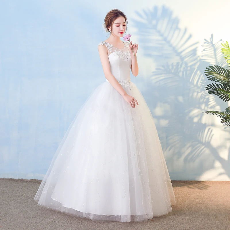 VLNUO NISA ใหม่แฟชั่น O-Neck ชุดแต่งงาน Elegant ลูกไม้ Appliques Backless Lace Up PLUS ขนาดเจ้าสาว Ball Gown ราคาถูก