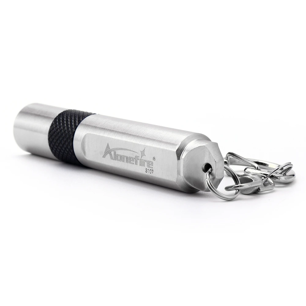 ALONEFIRE S107 Mini LED Flashlight Stainless steel waterproof 3 Mode Mini Keychain light for AAA or 10440 Rechargeable batteries