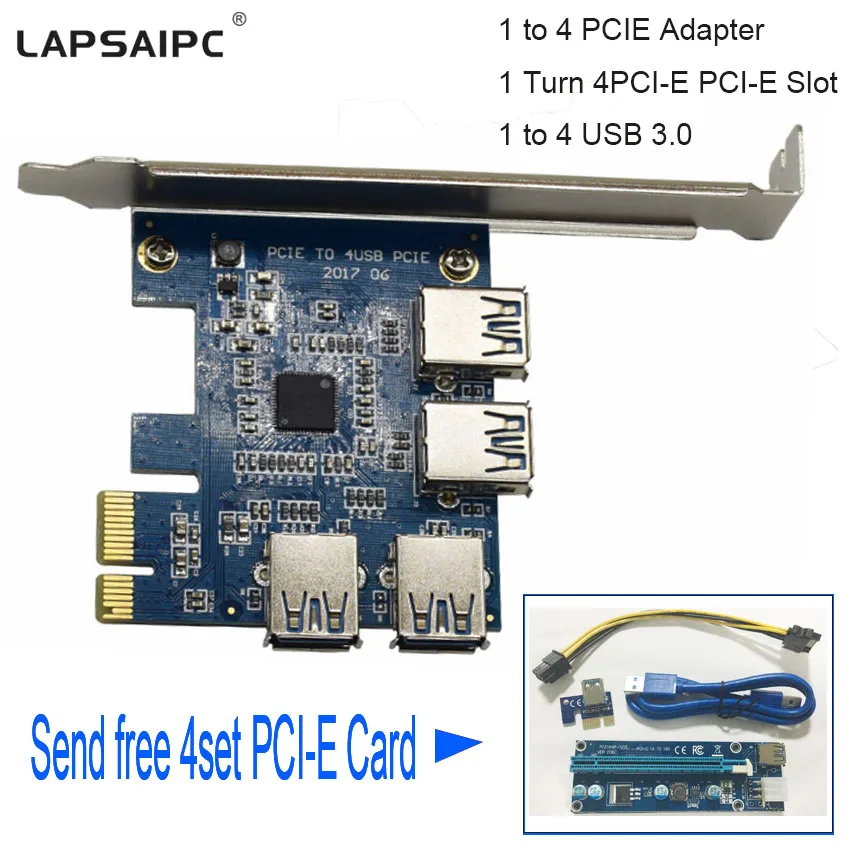 Lapsaipc Mining Special Riser Card 1 Turn 4PCI-E PCI-E Slot ,1 to 4 PCIE Adapter ,One to Four USB 3.0  Mining efficiency 4 times