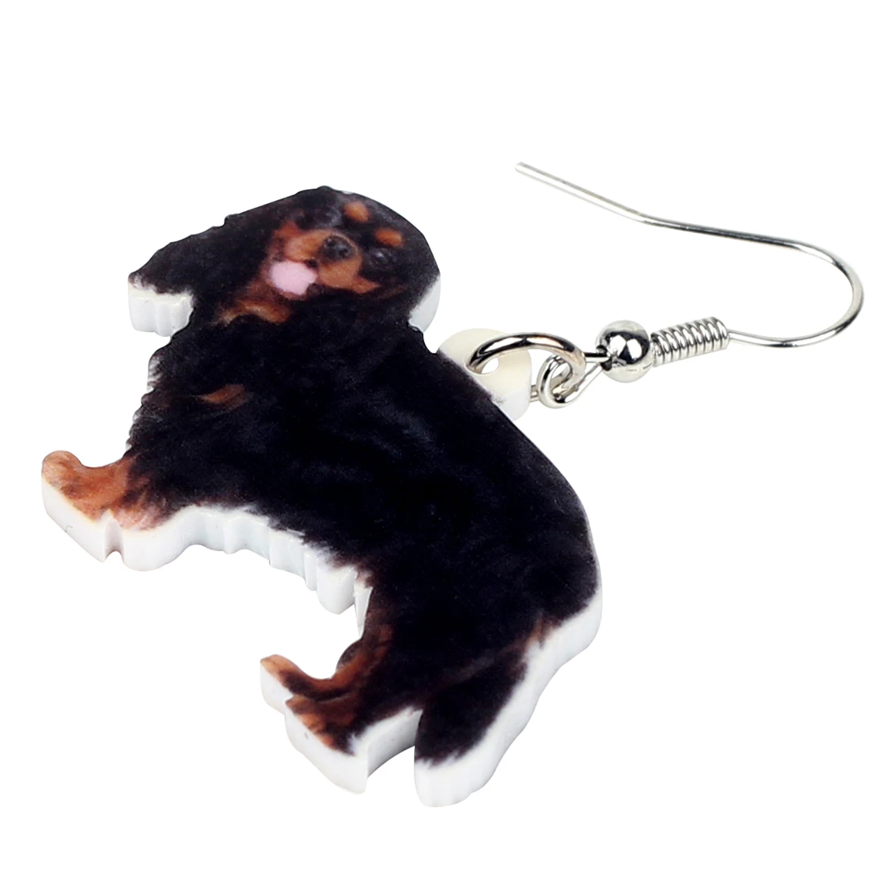 WEVENI Acrylic Black&Tan Cavalier King Charles Spaniel Dog Earrings Drop Dangle Fashion Animal Pet Jewelry For Women Girls Gift