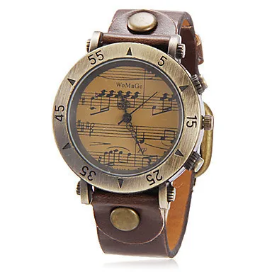 Womage Brand Retro Style Unique Design Music Staff Men Women's Vintage Watch PU Leather Band Military Quartz Gift Watches