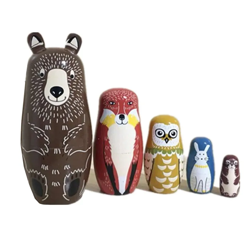 5 pcs หมีรัสเซีย Matryoshka ตุ๊กตา Handmade Basswood ตุ๊กตาชุดตุ๊กตา Matryoshka ของเล่นของเล่นตกแต่งบ้าน