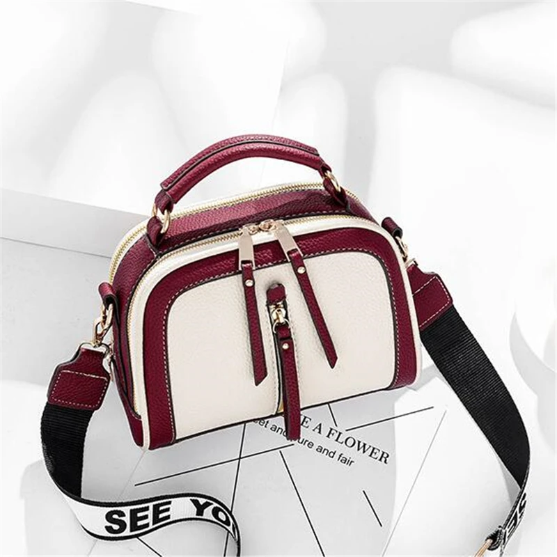 Hot Small Contrast Color Top-Handle Bag Women Crossbody Bags Phone Purse Fashion Single Shoulder Zipper PU Leather Bags