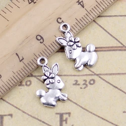 20pcs Charms Double Sided Rabbit 18x10mm Tibetan Bronze Silver Color Pendants Antique Jewelry Making DIY Handmade Craft