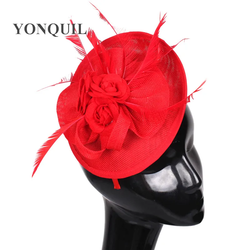 Chapeaux en plumes roses Imitation Sinamay fascinateur, pince à cheveux, accessoires de bandeau pour cheveux, décoration de fête pour dames, couvre-chef à la mode