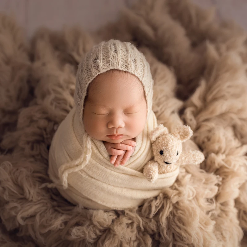 Newborn Stretch Wrap A Lovely Set Of Lace Hat Cap Baby Photography Prop Outfit New Born Knit Mohair Wrap And Bonnet Sets