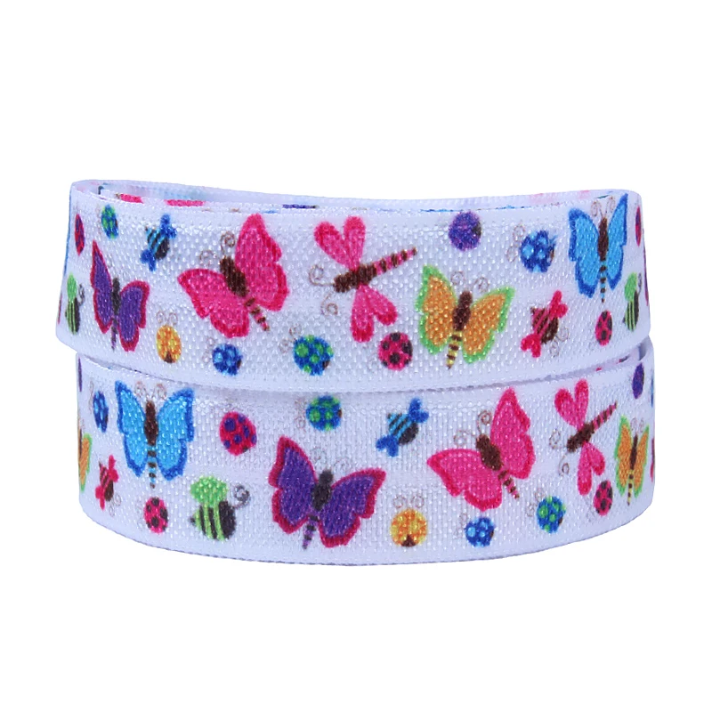 

15MM wholesale cartoon butterfly fold over elastic foe for hairbows decoration 100yards