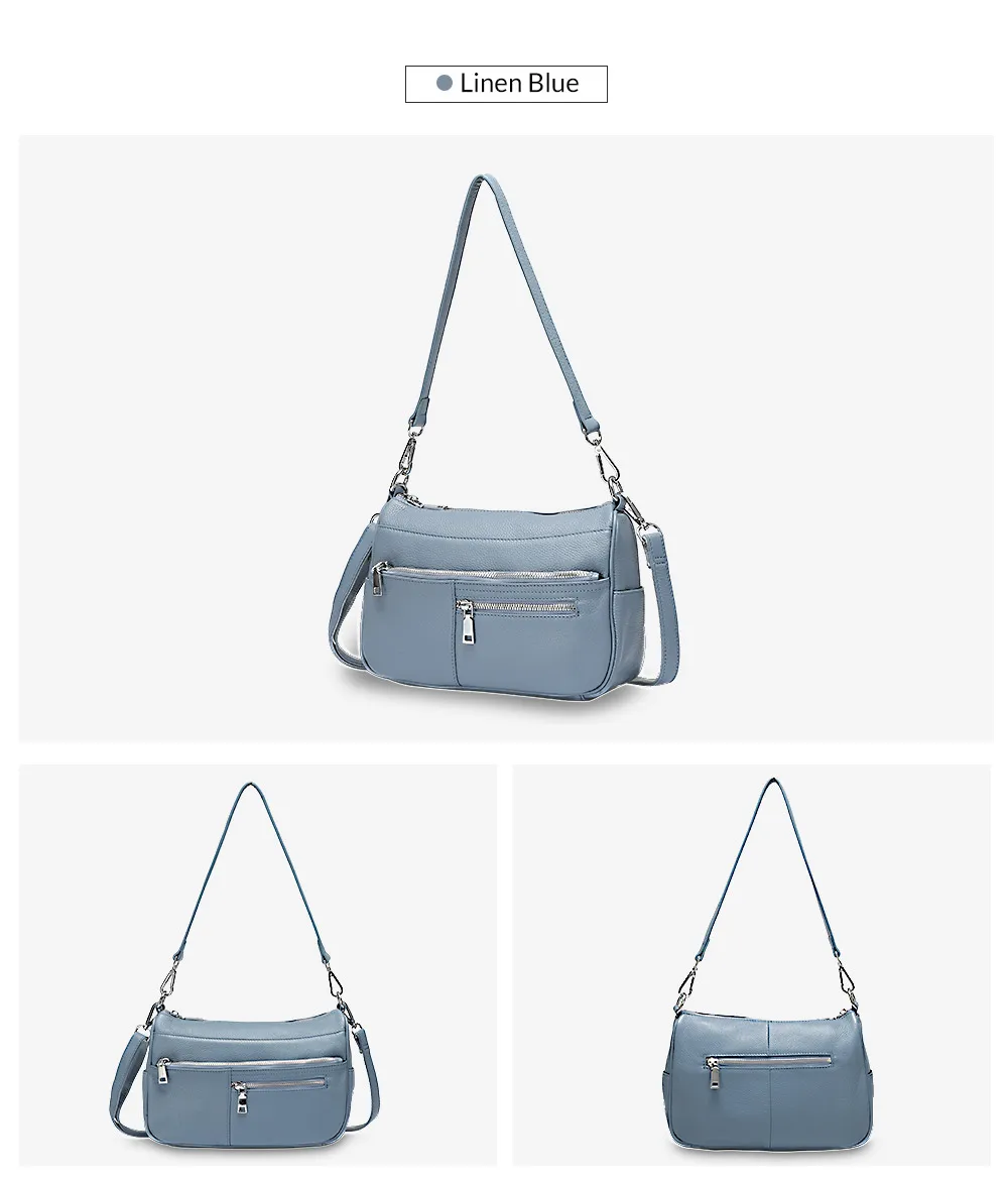 Zency Noble Damen Kleine Umhängetasche 100 % Echtleder Weiß Blau Mode Umhängetasche Geldbörse Beige Hobos Handtasche – Detail 9