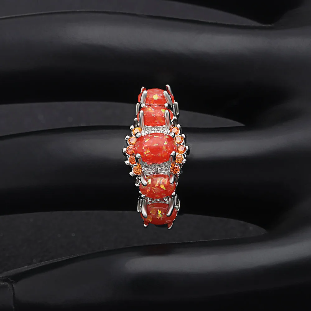 Hainon Fire Opal Finger Rings For Women Red Oval Stone Silver Color filled Jewelry 2018 Fahion Wedding Rings For Party