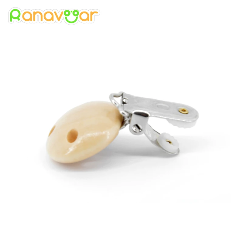 5 PCS Wood Baby Pacifier Clips Natural Color Painting Colorful Wooden Round With Metal Holders Kids Feeding 4.5cm x 2.8cm