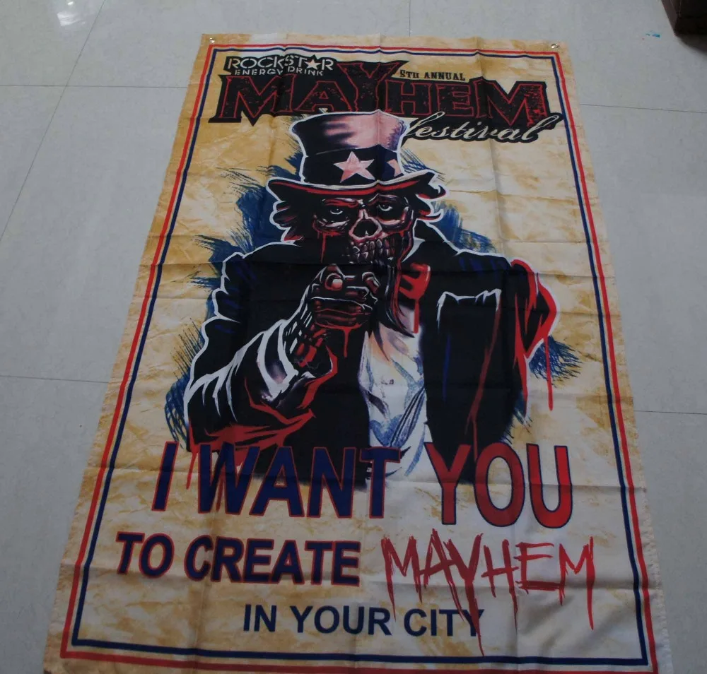 

free shipping Mayhem music team flag ,90X150CM size,100% Polyester,Digital printing,can custom desgin