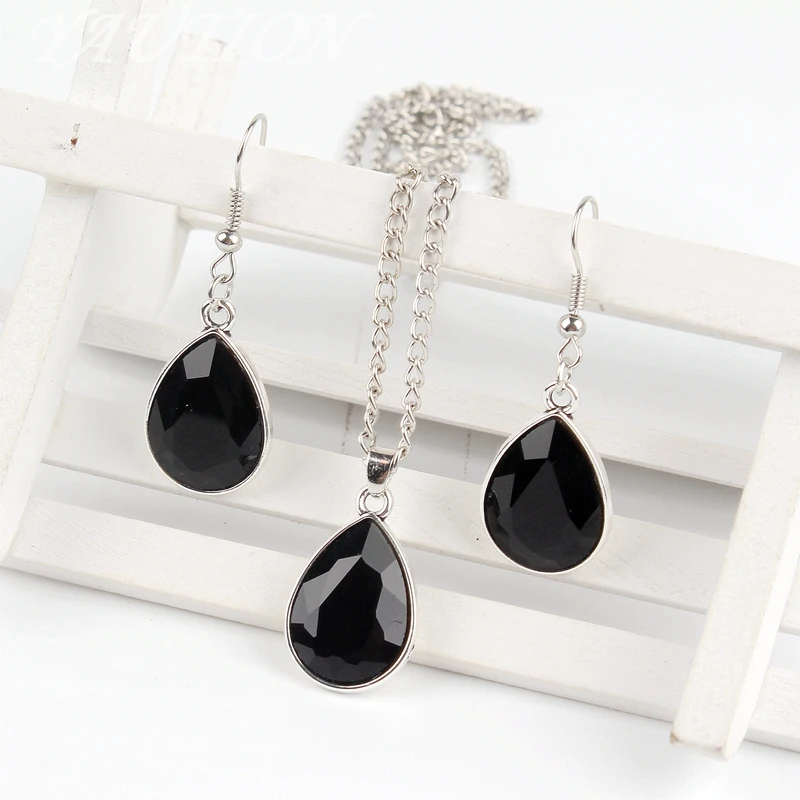 1set Vintage Water drop Pendant Necklace & earrings Fashion Jewelry black