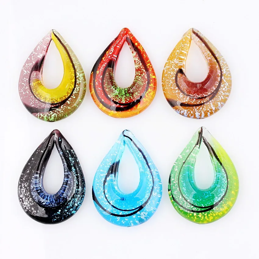 Fashion Wholesale 6pcs Handmade Murano Lampwork Glass Mixed Colorful Drop Pendants Charms Pendants