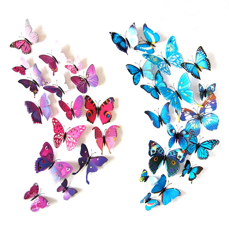 12Pcs 3D Effect Multicolor Butterflies Wall DIY Sticker Butterfly for Kids Home Room Interior For Wall Decals Wedding Decoration