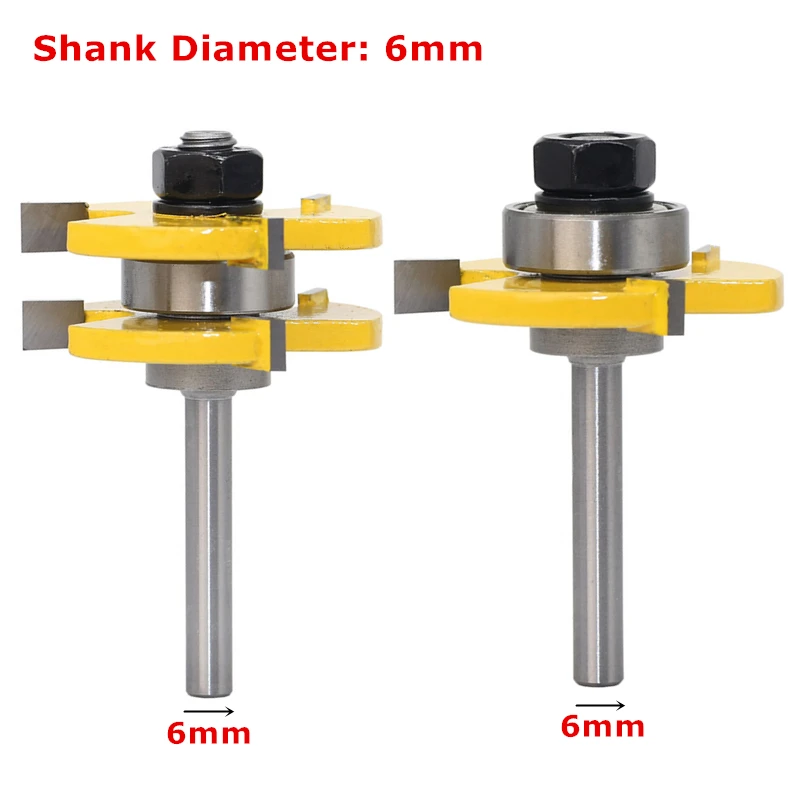 2pcs Tongue Groove ASSEMBLY Router Bit T-ประเภทสล็อต Bit Milling Cutters 6-12.7 มม.สำหรับพื้นแผงตัดไม้เครื่องมือ