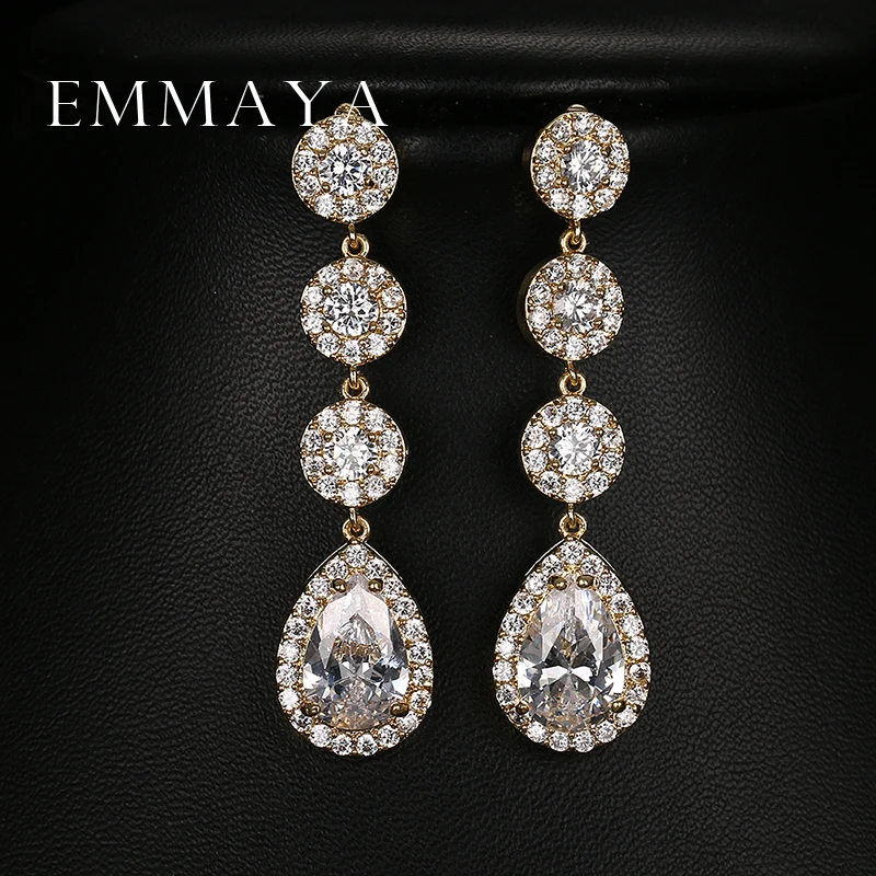 Emmaya Glittering Water-Drop AAA Cubic Zirconia Long Drop Earrings Luxury Brincos Bride Wedding Jewelry Christmas Gift