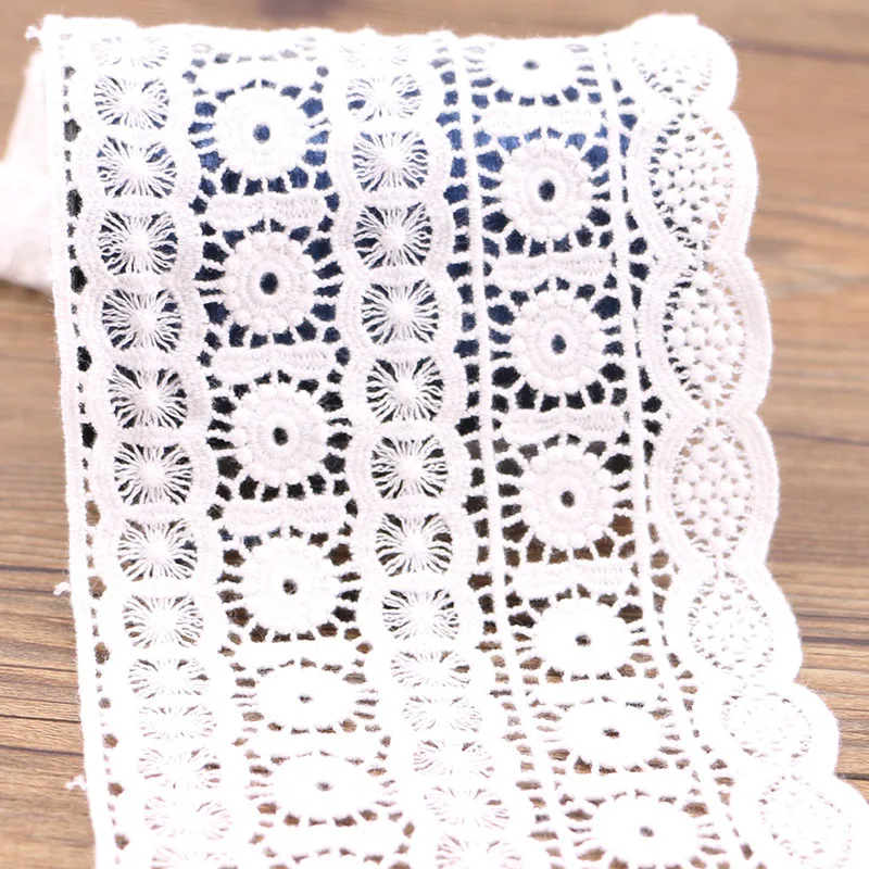 1 yards of white beautiful cotton lace fabric with satin with sewing manual DIY lace sewing supplies