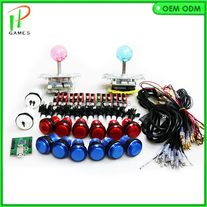 DIY Arcade Bundles kit for 2 player USB to Jamme board +2pcs LED Joystick +12pcs Arcade Push button 1P&2P button switch