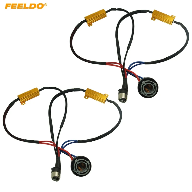 FEELDO 2Pcs Car A50W 6Ohm BAY15D 1157 2057 2357 LED Light Warning Cancellor Decoder Load Resistor Socket Error Wiring #CA5345