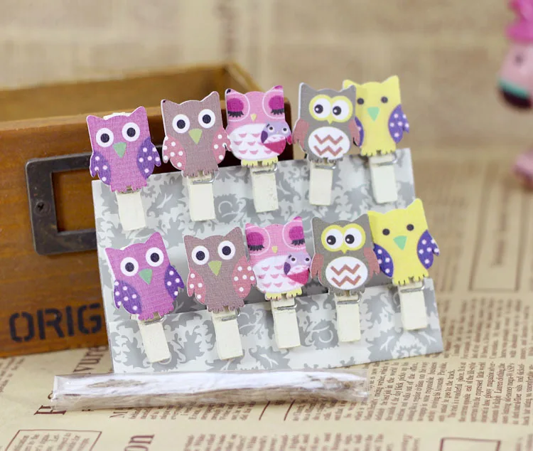 10 Pcs/Set Cute Wooden Owl-Imaged Clip for School Stationery & Office Supply & Home Use