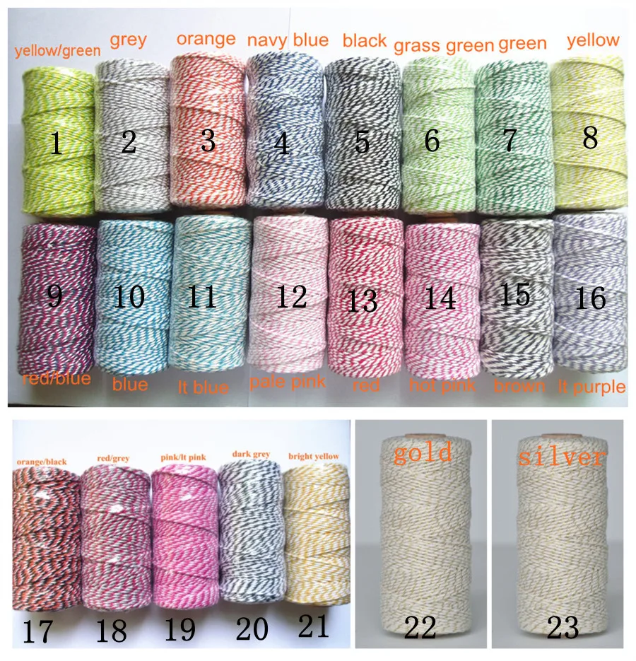 

200 Spools (110yard/spool) Colored Cotton Bakers Twine Wholesale,Gift Wrap Packaging Wrapping Party Craft DIY String,Cords,Rope