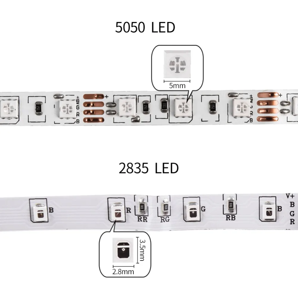 DC 12V LED Strip Light Tape Flexible Diode Ribbon SMD 5050 2835 RGB 24Key 44Key Power Remote Waterproof Lighting 1M 2M 3M 4M 5M
