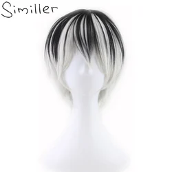 Similler Short Straight Men Synthetic Wigs Black Silver Mixed Color High Heat Resistant Fiber Cosplay Wig