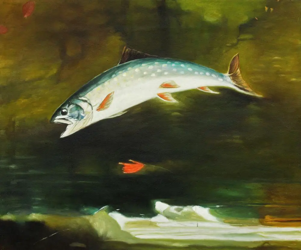 Famous Artist Fish Painting Seascape Oil Painting Jumping Trout by Winslow Homer Home Decor Canvas Art Handpainted No Frame