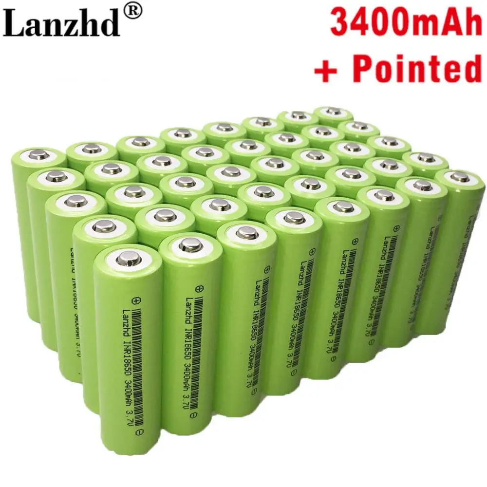 40PCS New 18650 lithium battery 3.7V 3400mAh 18650 INR18650 flashlight rechargeable battery with pointing