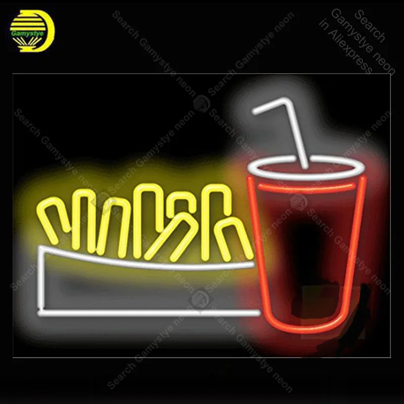 Neon Sign for French Fries and Drink neon Light Decor club Hotel glass Handcraft Arcade Neon Lamp for Beer Bar Custom nein sign