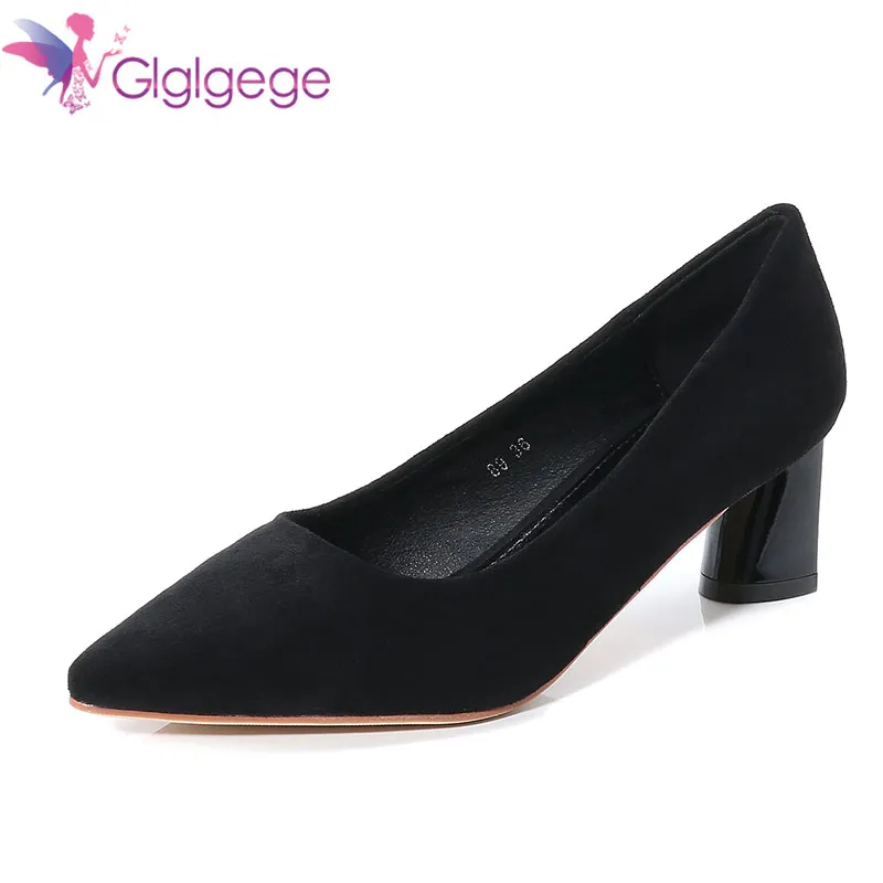 Glglgege nuove scarpe da donna a punta in finta pelle scamosciata pompa Sexy scarpe da lavoro con tacco spesso bocca poco profonda moda ragazza