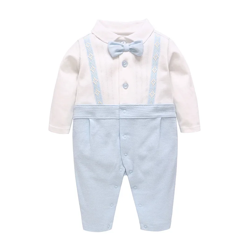 Children's Clothes 2019 Baby Clothes Spring New Year's Blue Gentlemen Baby Unibody Climbing Clothes