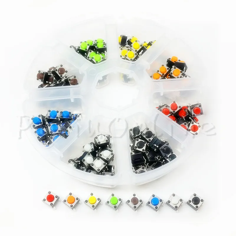 50PCS ST047b 6*6*5MM Light Touch Button Switch Eight Color Vertical Type Four Brass Feet Micro Push Keys Button