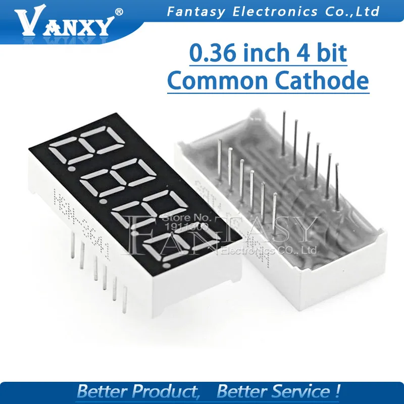 5pcs Digital tube segment common Cathode Red 4 Bit digital Tube 0.36 inch  Red LED Display HSN-3643S