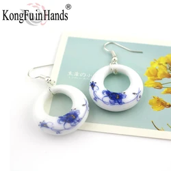 Fashion Romantic Blue and White Porcelain OL Earring Water Drop Little Flower Noble Elegant Erarrings Freeshipping Accessories